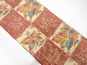 手織り真綿紬　市松に花模様織り出し　名古屋帯